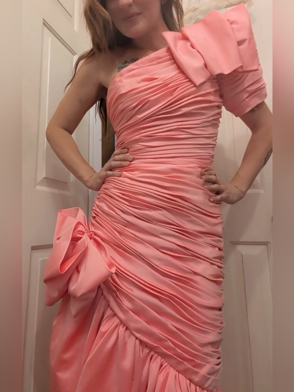 Vintage 1980s Pink Frosting Barbie Prom Dress Evening Gown Asymmetrical Size 10